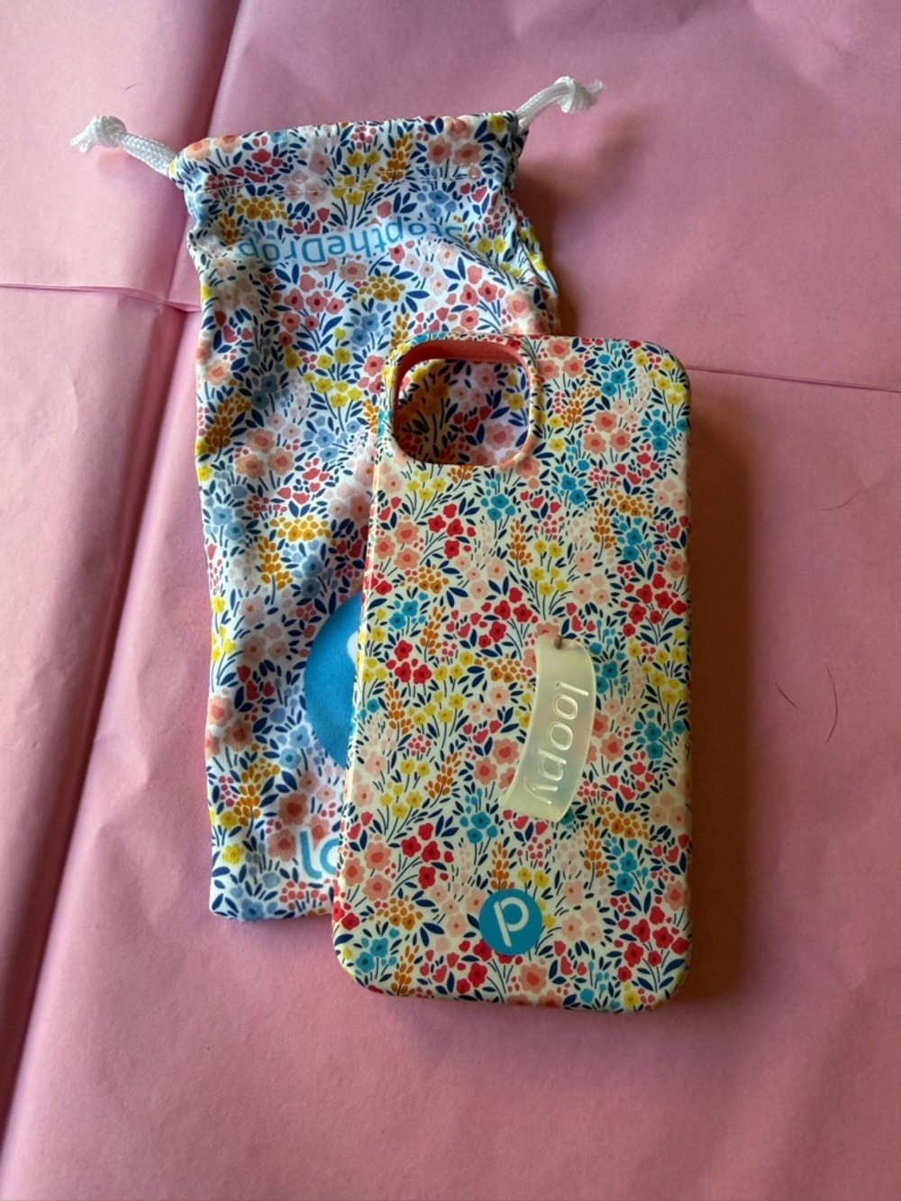 Loopy Case Floral Print Phone Case with Matching Pouch - Blue, Red, Yellow, Pink